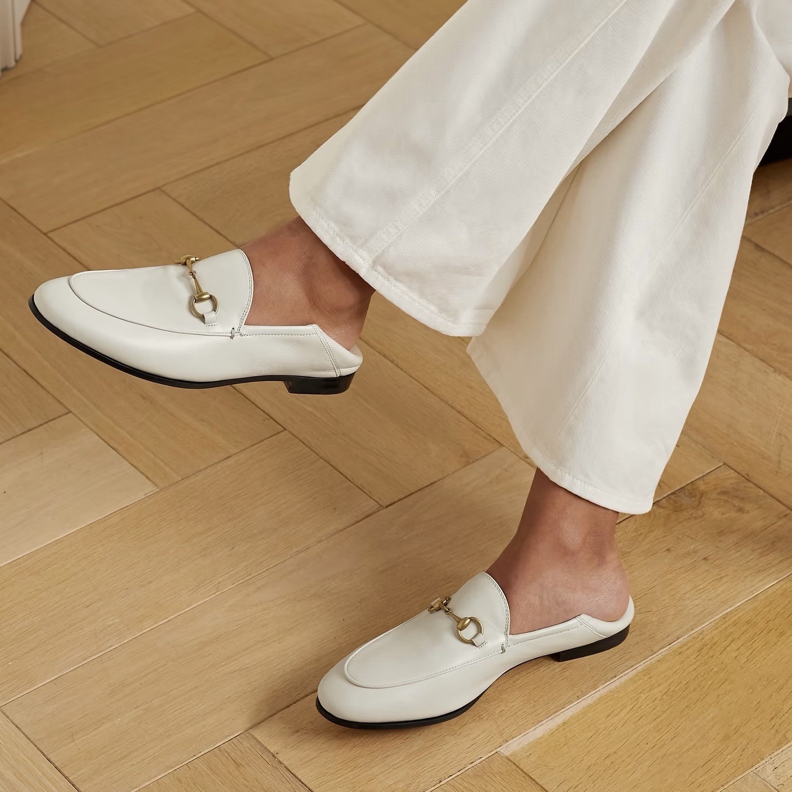 Gucci Brixton Leather Horsebit Loafer Mystic White Women's Size 37.5